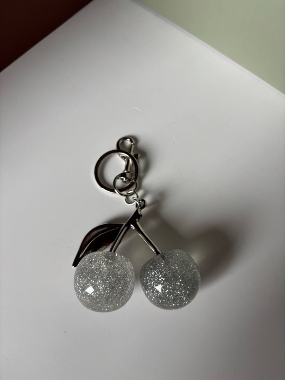 PURSE CHARMS White Glitter Cherry Keychain Charm, Scarf NWOT - Picture 3 of 3